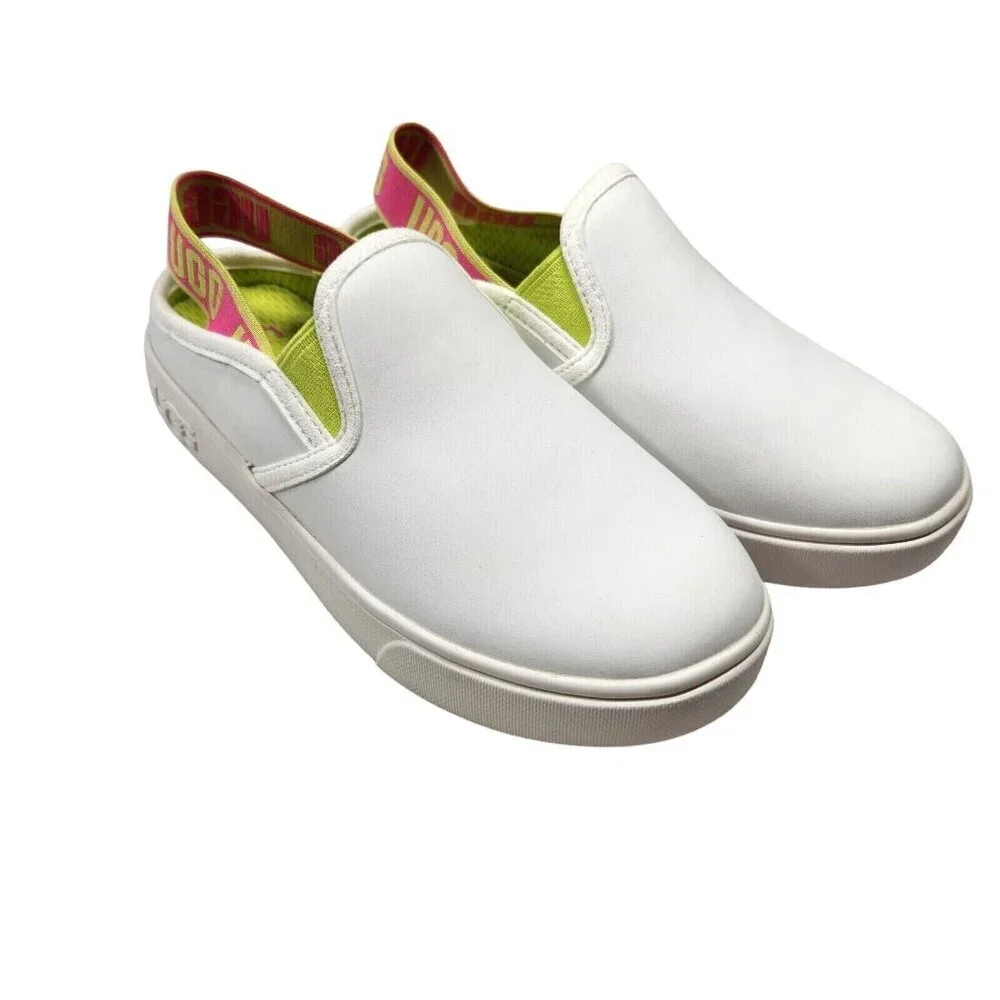 Ugg Size 6 M Aivey Slingback Leather Sneakers Shoes Slip On White Green 154